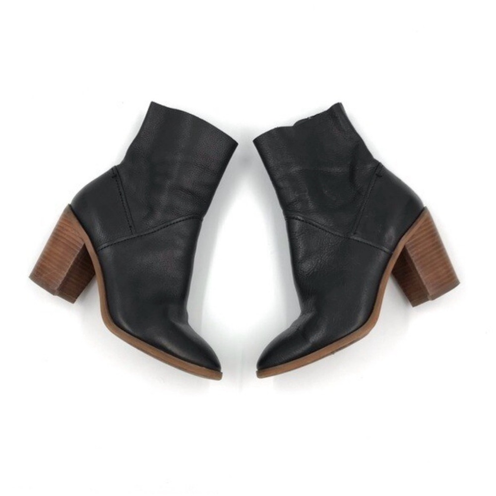 Aldo Black Leather Stacked Heel Ankle Boots